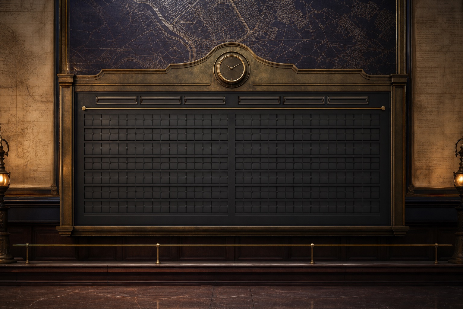 Painel mecânico de partidas em uma estação artesanal, sem palavras ou números
